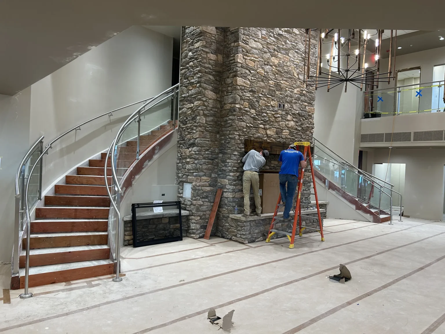 Curved Staircase Metal Handrail in Lobby